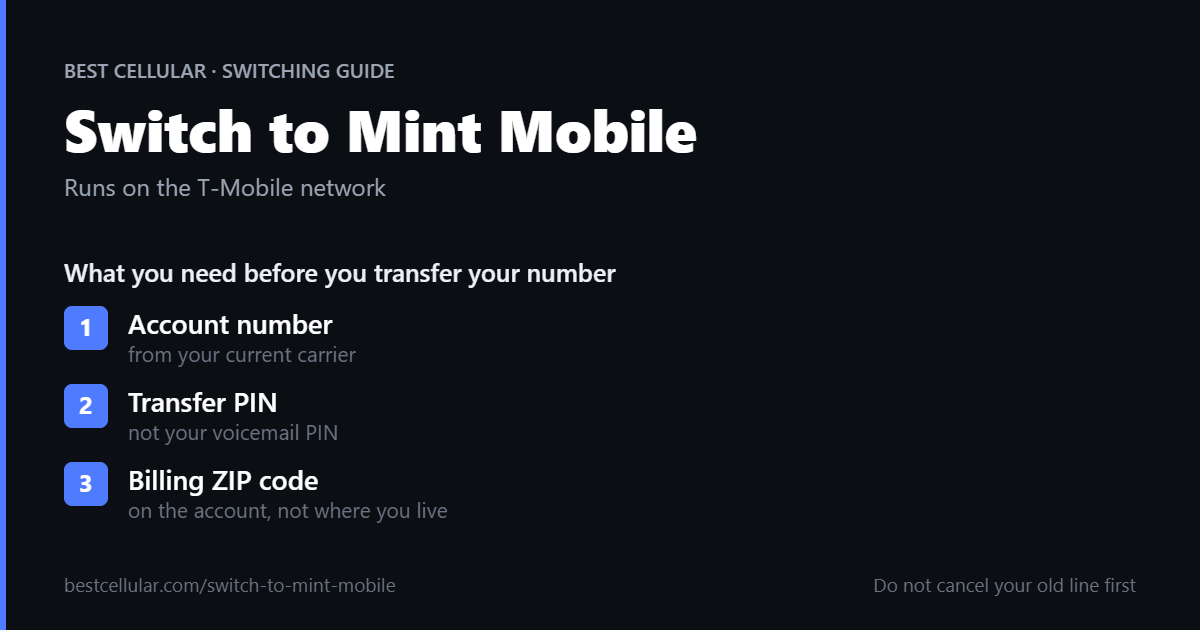 Switch to Mint Mobile: account number, transfer PIN and billing ZIP code needed to transfer your number