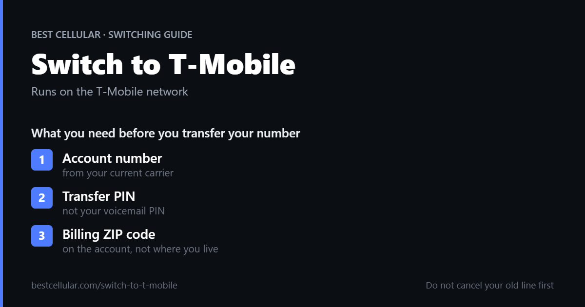 Switch to T-Mobile: account number, transfer PIN and billing ZIP code needed to transfer your number