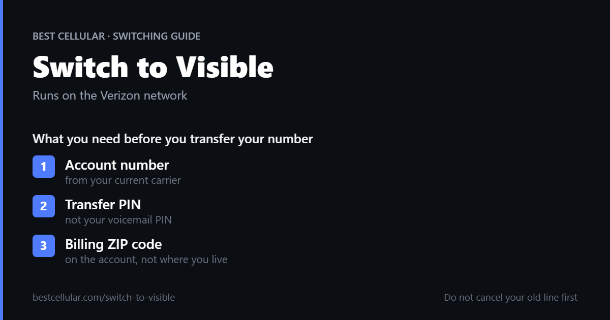 Switch to Visible: account number, transfer PIN and billing ZIP code needed to transfer your number