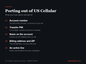 US Cellular account number, transfer PIN, and the other details needed to port out