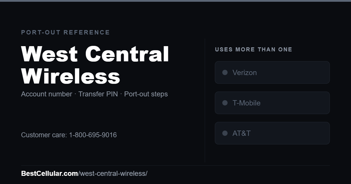 West Central Wireless uses more than one network. Reference card showing where to get the West Central Wireless account number and transfer PIN.