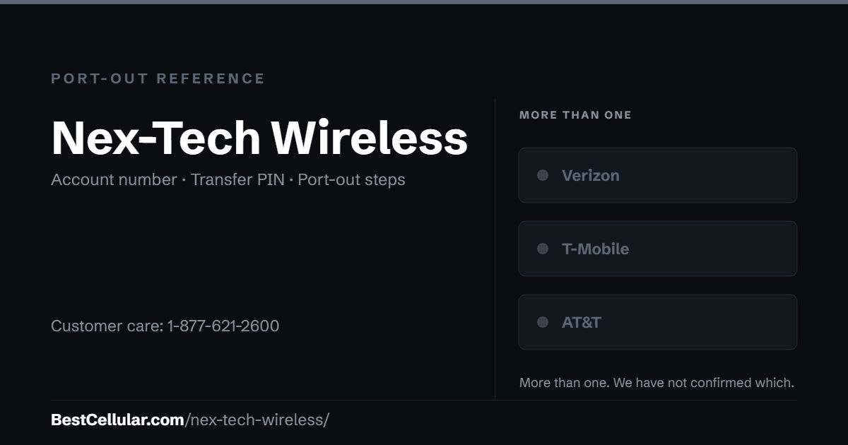 Nex-Tech Wireless runs on more than one network. Reference card showing where to get the Nex-Tech Wireless account number and transfer PIN.
