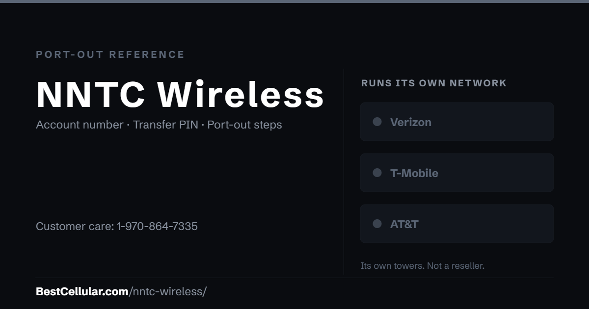 NNTC Wireless runs its own network. Reference card showing where to get the NNTC Wireless account number and transfer PIN.