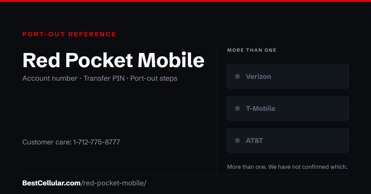 Red Pocket Mobile runs on more than one network. Reference card showing where to get the Red Pocket Mobile account number and transfer PIN.